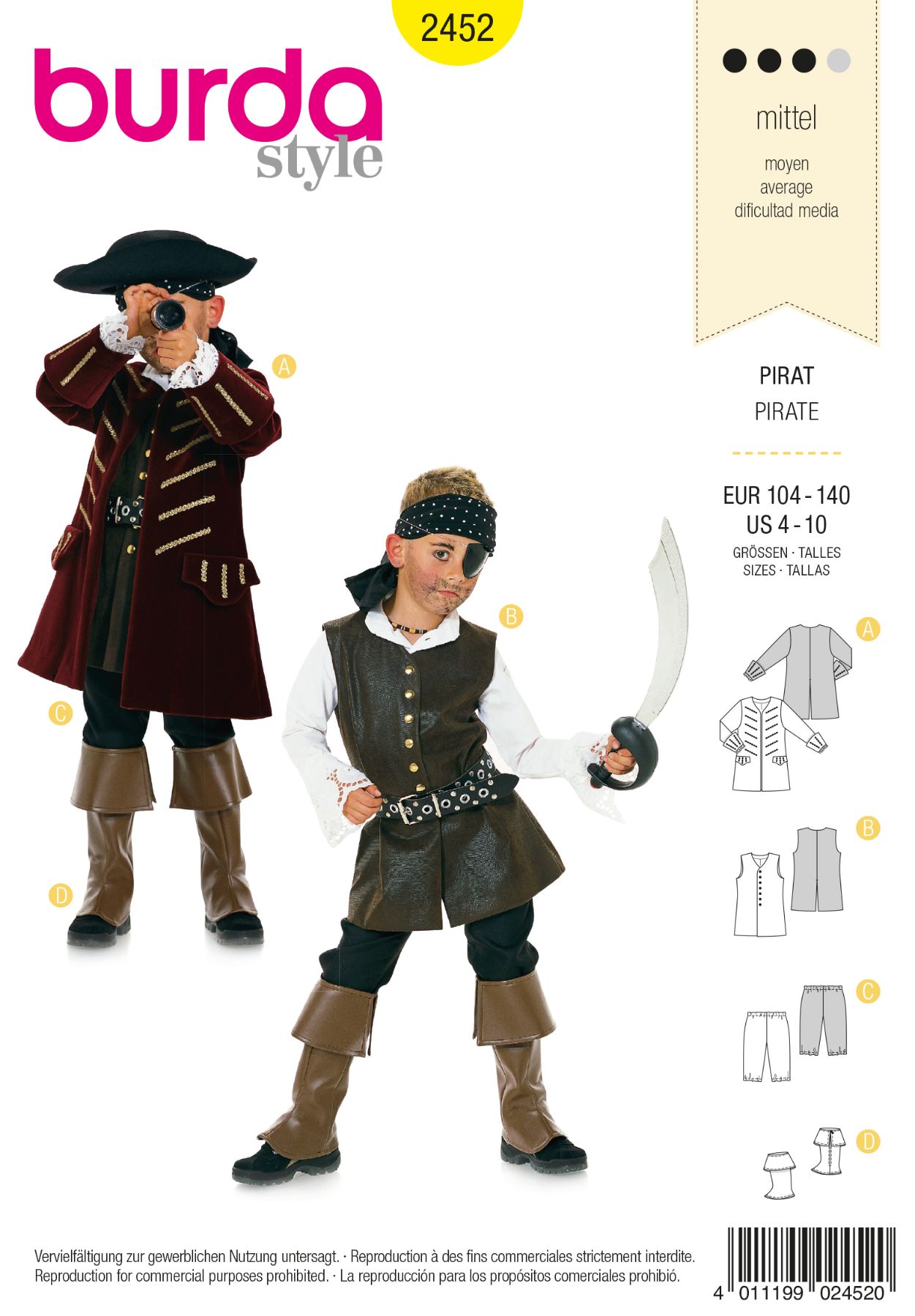 Burda Geel 2452 - Piraten kostuum
