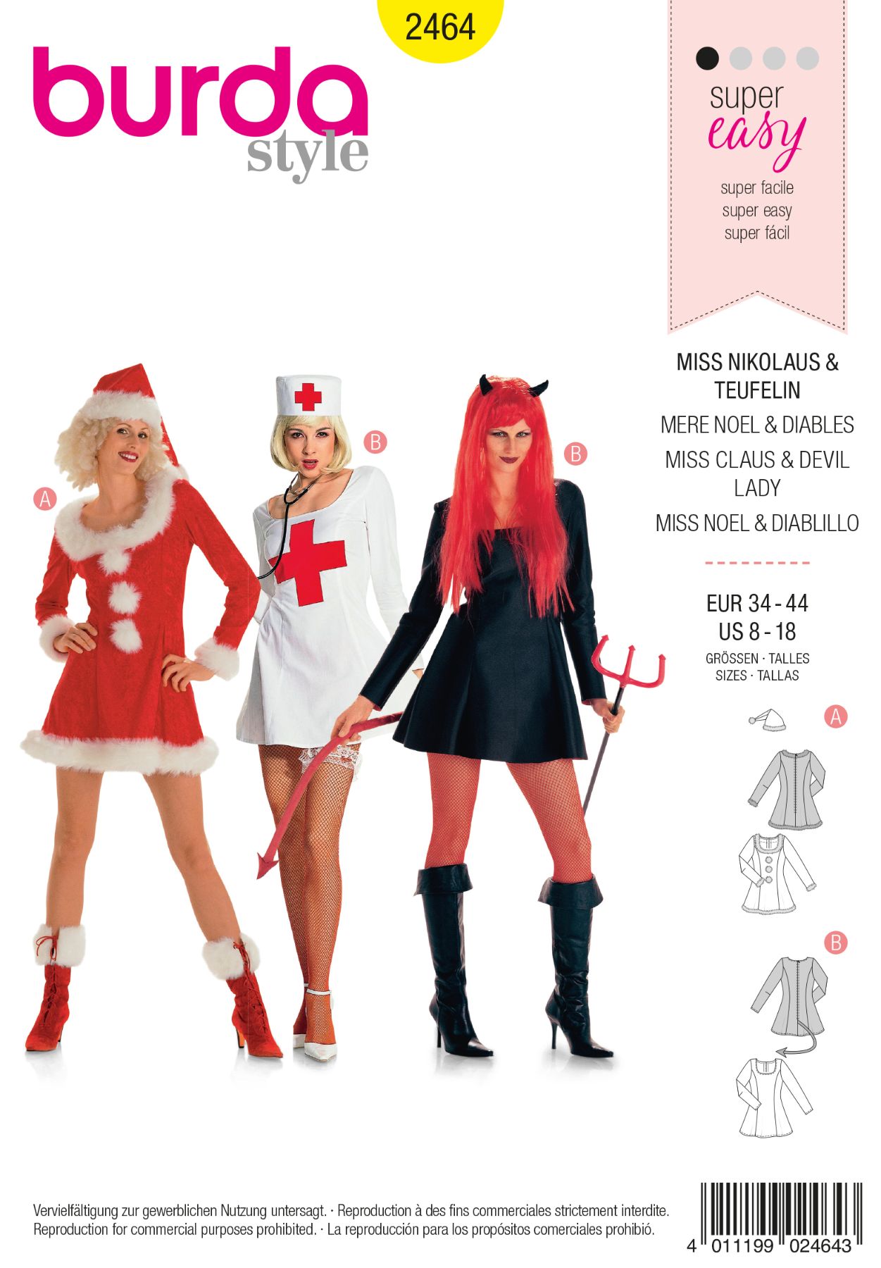 Burda Geel 2464 - Kerstvrouw, duivel en verpleegster