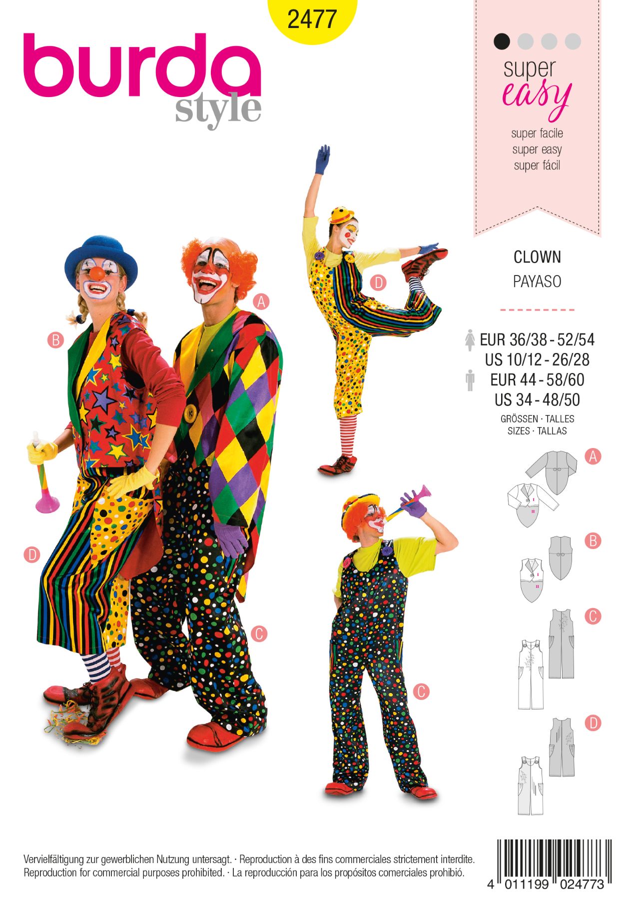 Burda Geel 2477 - Clowns in variaties