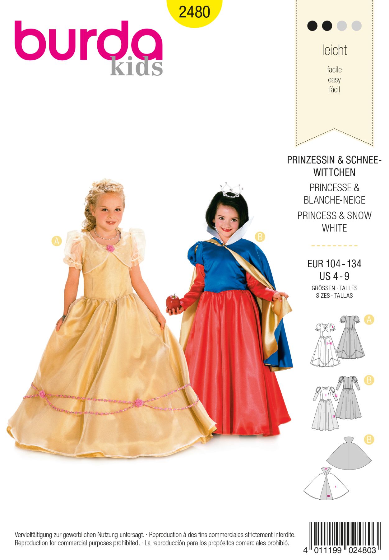 Burda Geel 2480 - Prinsessenjurk en Sneeuwwitje met cape
