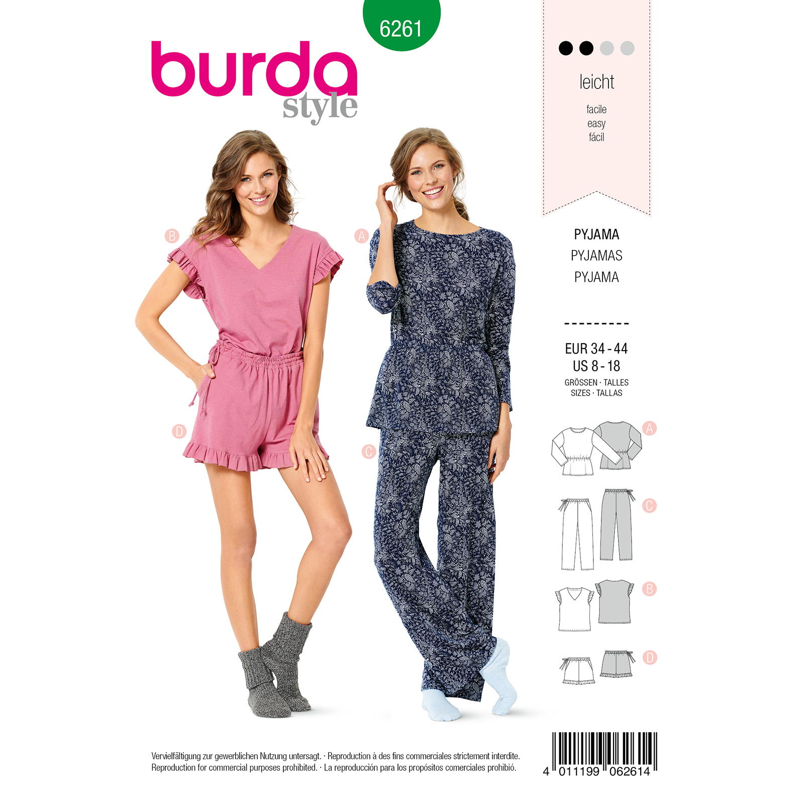 Burda Groen 6261 - Pyjama in Variaties