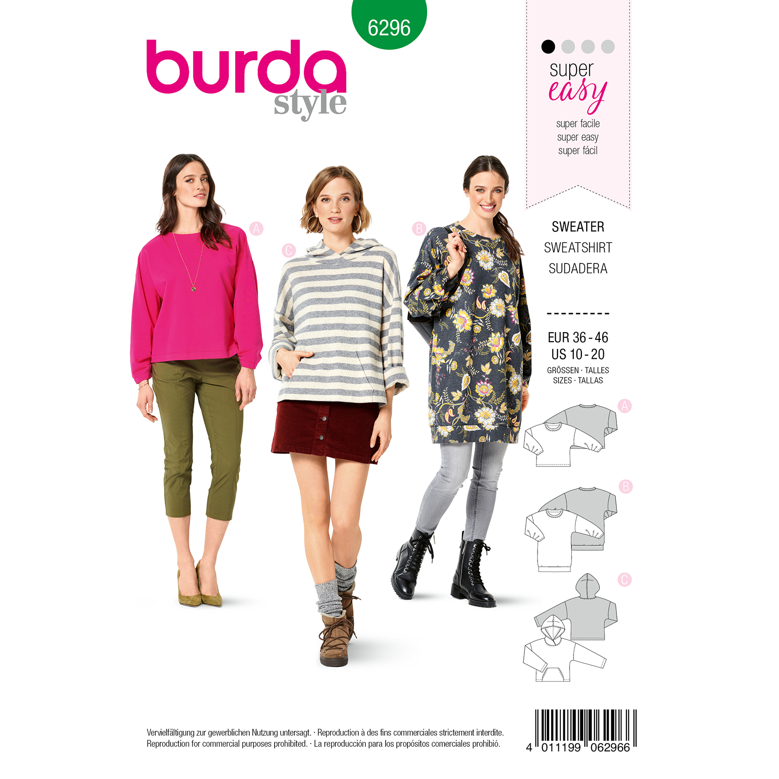 Burda Groen 6296 - Sweater in Variaties