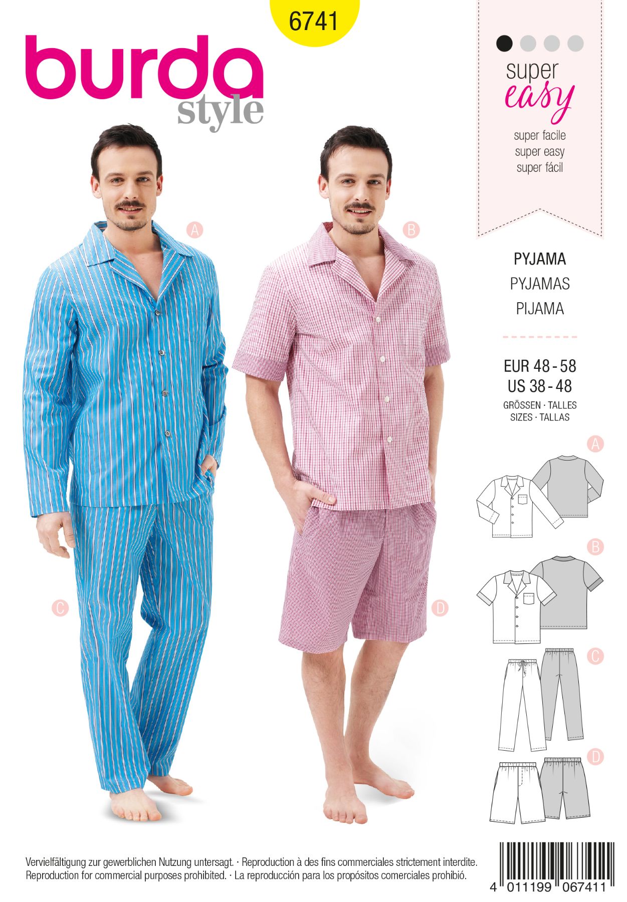 Burda Geel 6741 - Pyjama in variaties