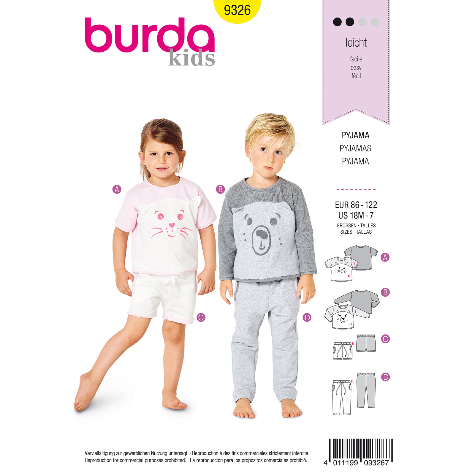 Burda Geel 9326 - Pyjama in variaties