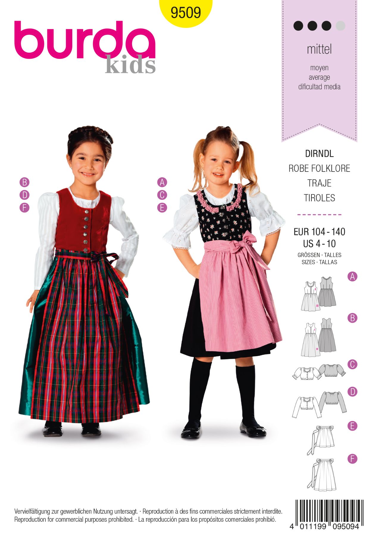 Burda Geel 9509 - Folklore jurk in variaties