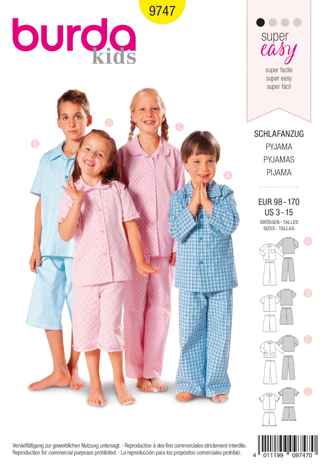 Burda Geel 9747 - Pyjama in variaties