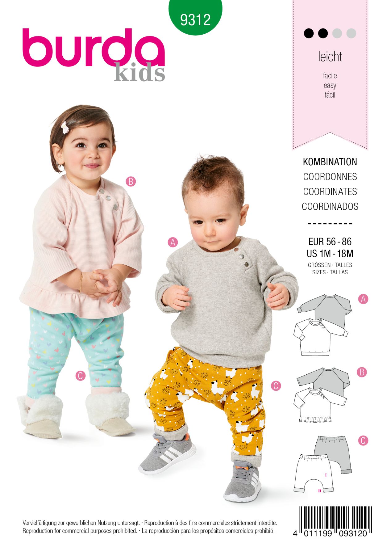 Burda Groen 9312 - Babykleding in Variaties