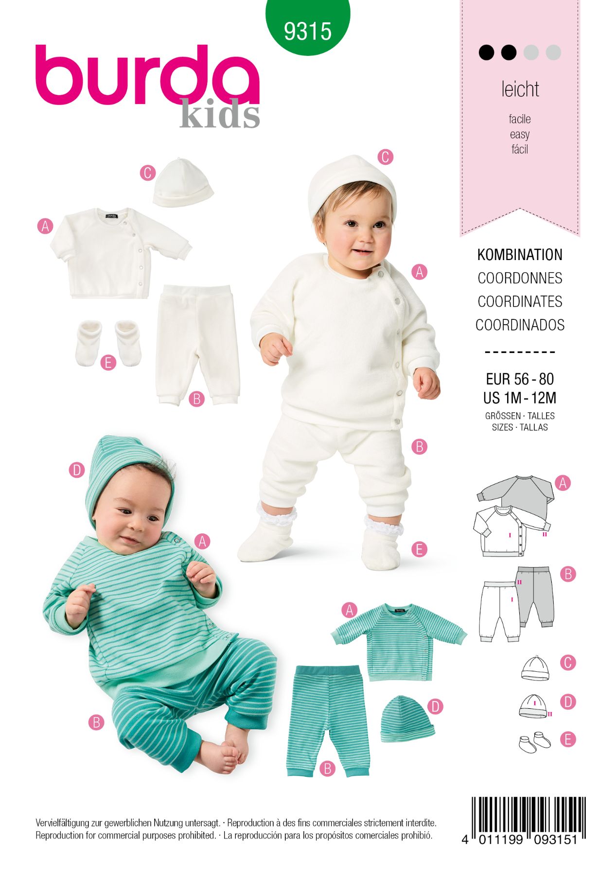 Burda Groen 9315 - Babykleding in Variaties