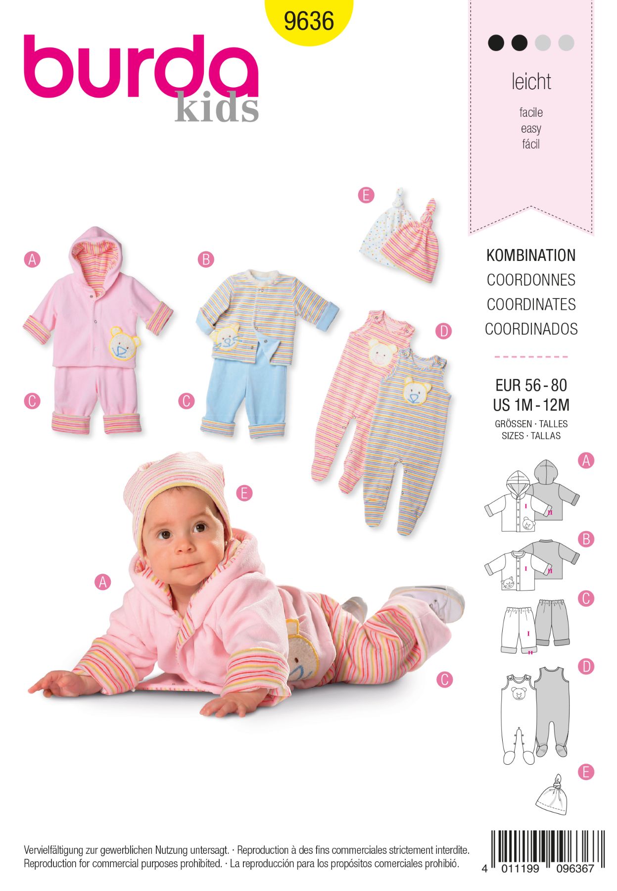 Burda Geel 9636 - Baby kleding in variaties