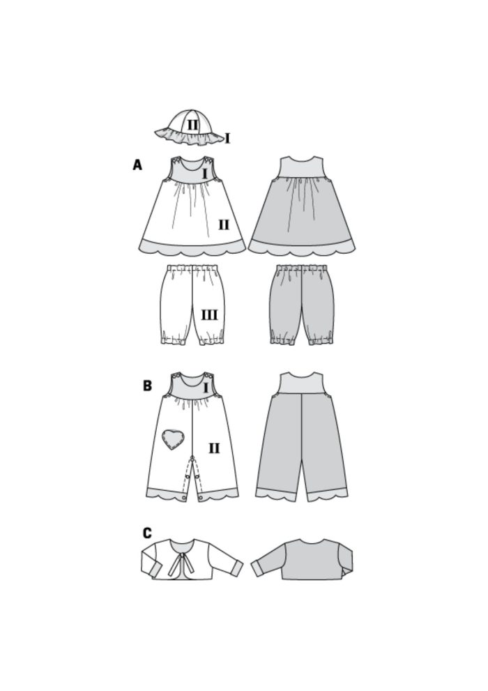 Burda Groen 9712 - Combinatie: babykleding in variaties