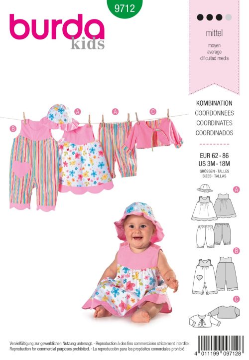 Burda Groen 9712 - Combinatie: babykleding in variaties